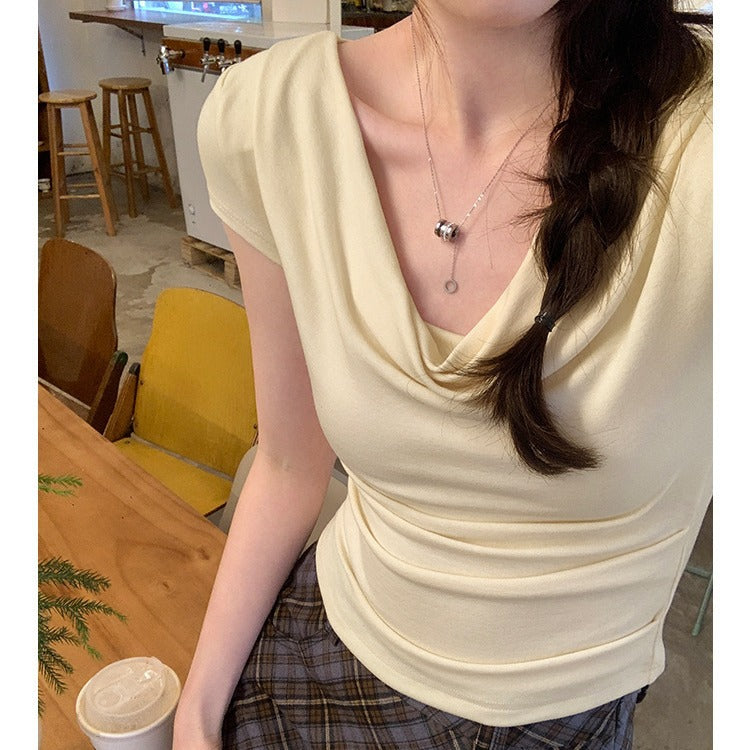 Designer-style One-piece Short-sleeve Solid-color Top