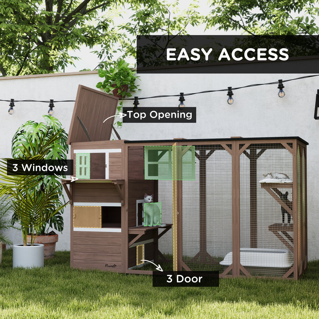 Large Outdoor Cat House for 3 Kitties, Multi-Level Design with Big Hiding Areas 2 Stories & Multiple Platforms Cat Condo