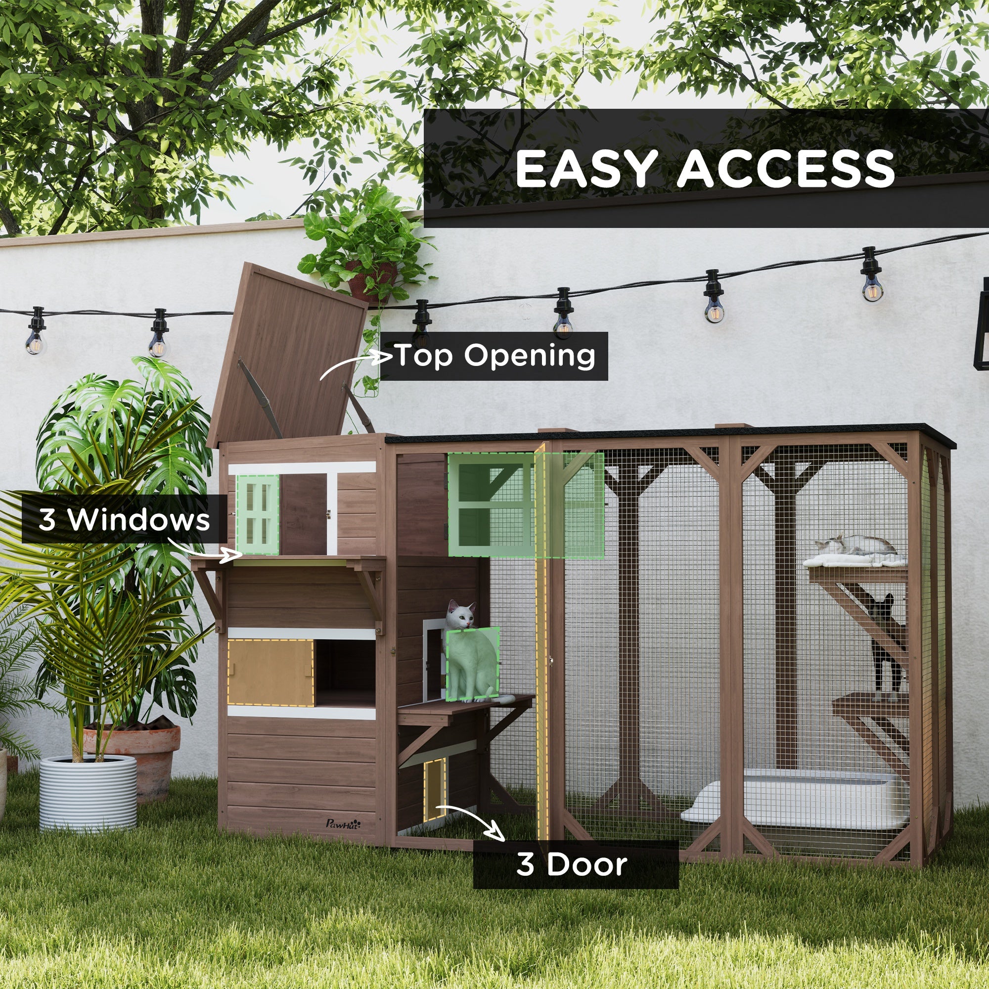 Large Outdoor Cat House for 3 Kitties, Multi-Level Design with Big Hiding Areas 2 Stories & Multiple Platforms Cat Condo