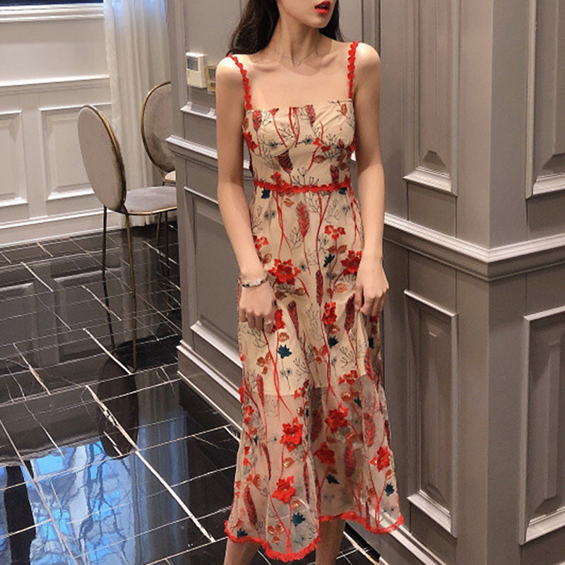 Korean Floral Dress Lace Thorn Dress Skirt Long Dress