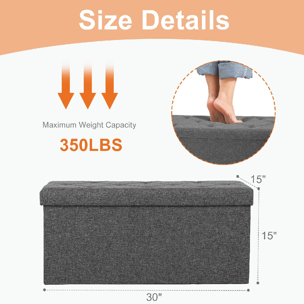 Storage Ottoman With Thicker Foam Padded Seat, Folding Foot Rest For Living Room End Of Bed Bench