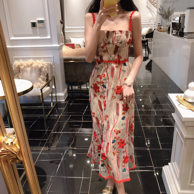 Korean Floral Dress Lace Thorn Dress Skirt Long Dress