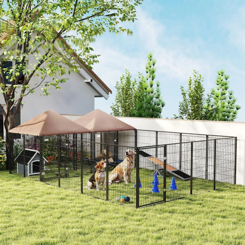 Large Outdoor Dog Kennel With 2 Rooms, Rotating & Adjustable Height Bowls, Multiple Packages Will Be Shipped Please Pay Attention To The Dimensions And Weight In The Details.