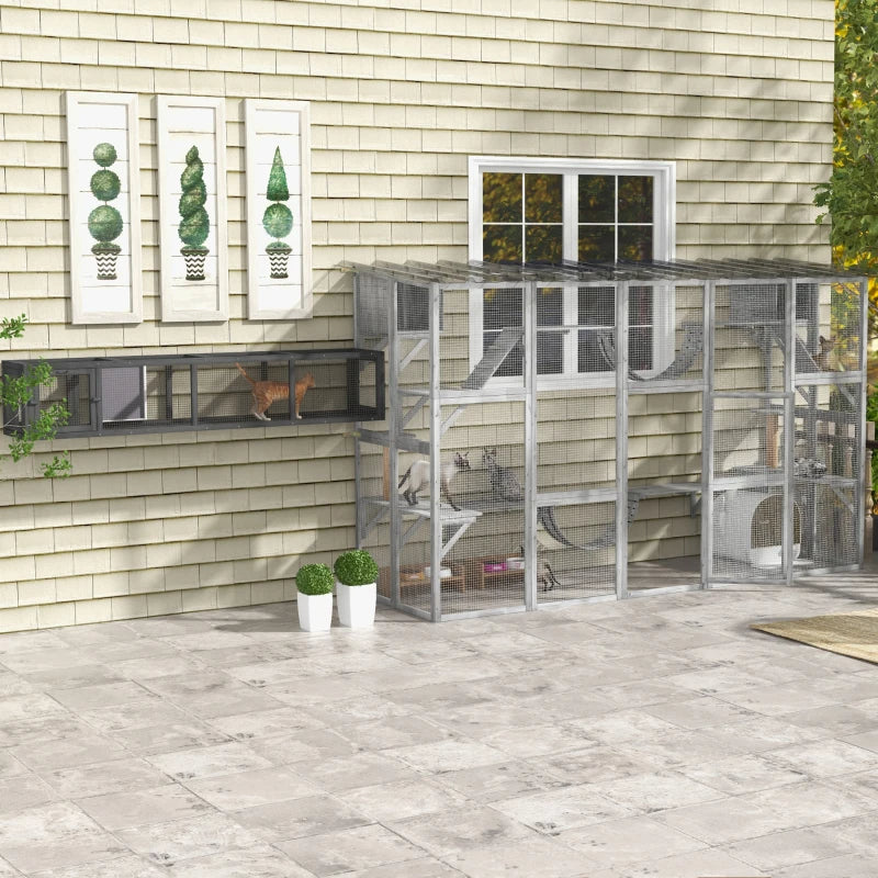 Playground Cat Window Box Outside Enclosure For Multiple Cats W Shelves & Bridges, Gray,Multiple Packages Shipped. Please Pay Attention To The Dimensions And Weight In The Details.