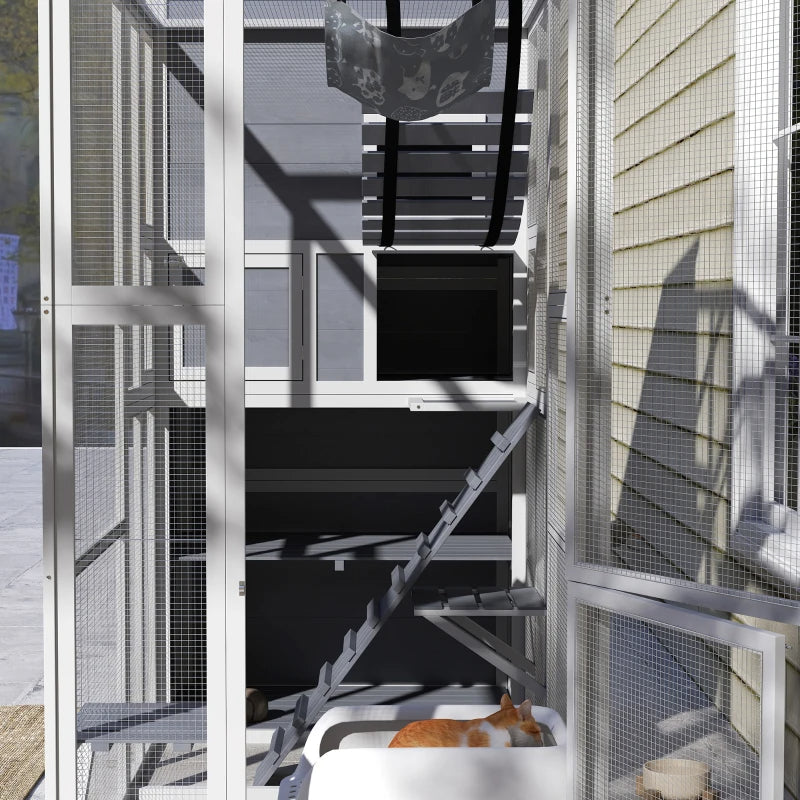 Large Wooden Catio Outdoor, Cat Enclosure W 4 Tier Resting Rooms, 3 Platforms, 1 Soft Ladder, 2 Ramps, 1 Hammock,Multiple Packages Will Be Shipped,Please Pay Attention To The Dimensions And Weight