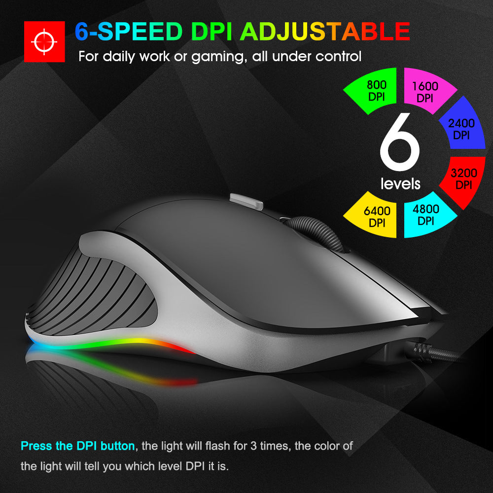 LED Gaming Mouse – 6400 DPI Ergonomic USB Mouse