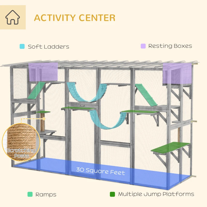 Playground Cat Window Box Outside Enclosure For Multiple Cats W Shelves & Bridges, Gray,Multiple Packages Shipped. Please Pay Attention To The Dimensions And Weight In The Details.