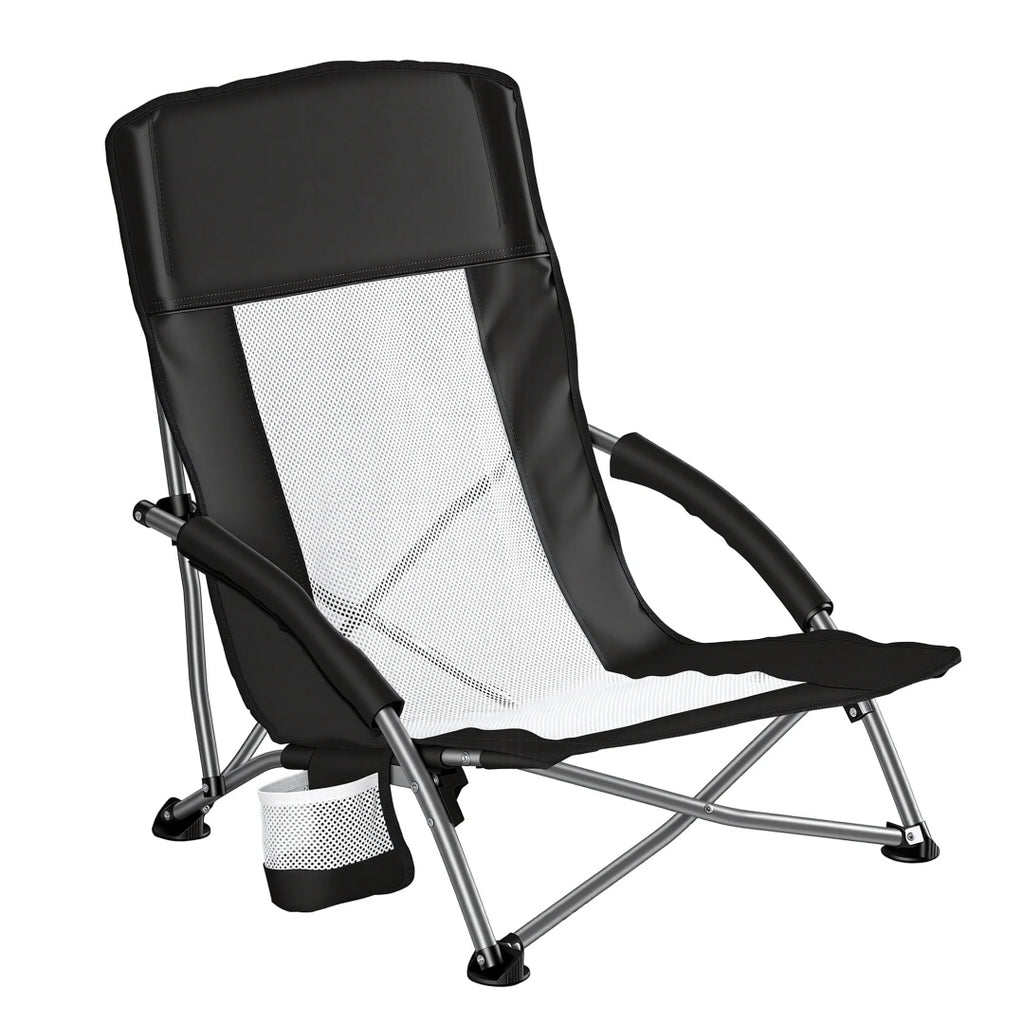 Portable Folding Camping Chair, With Storage Pockets And Backpack, Mesh-ventilated Chair Back