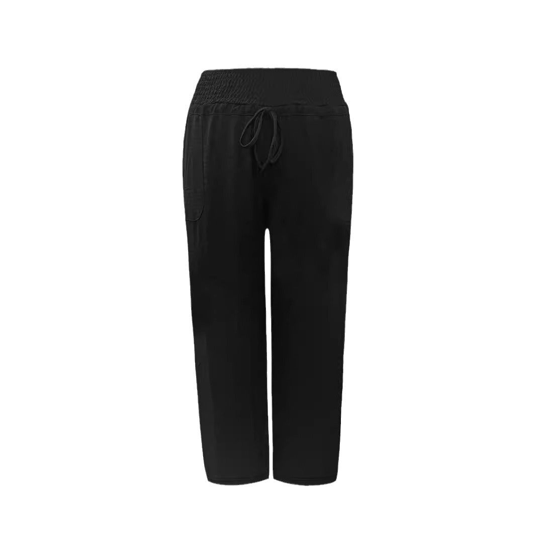 Women's Casual Fashion Solid-Color Drawstring Wide-Leg Pants With Pockets