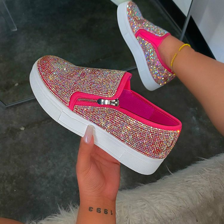 Plus-Size Rhinestone Embellished Flat Slip-On Shoes