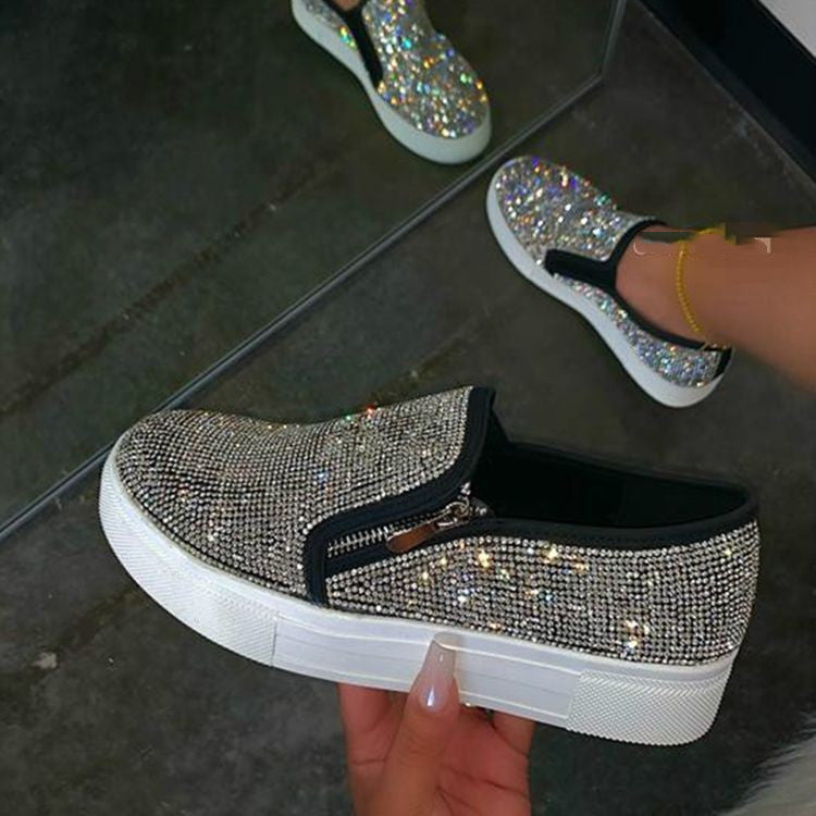 Plus-Size Rhinestone Embellished Flat Slip-On Shoes