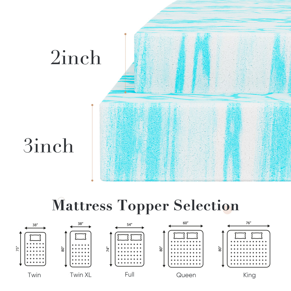 Memory Foam Cooling Gel Swirl Infused Bed Topper For Back Pain