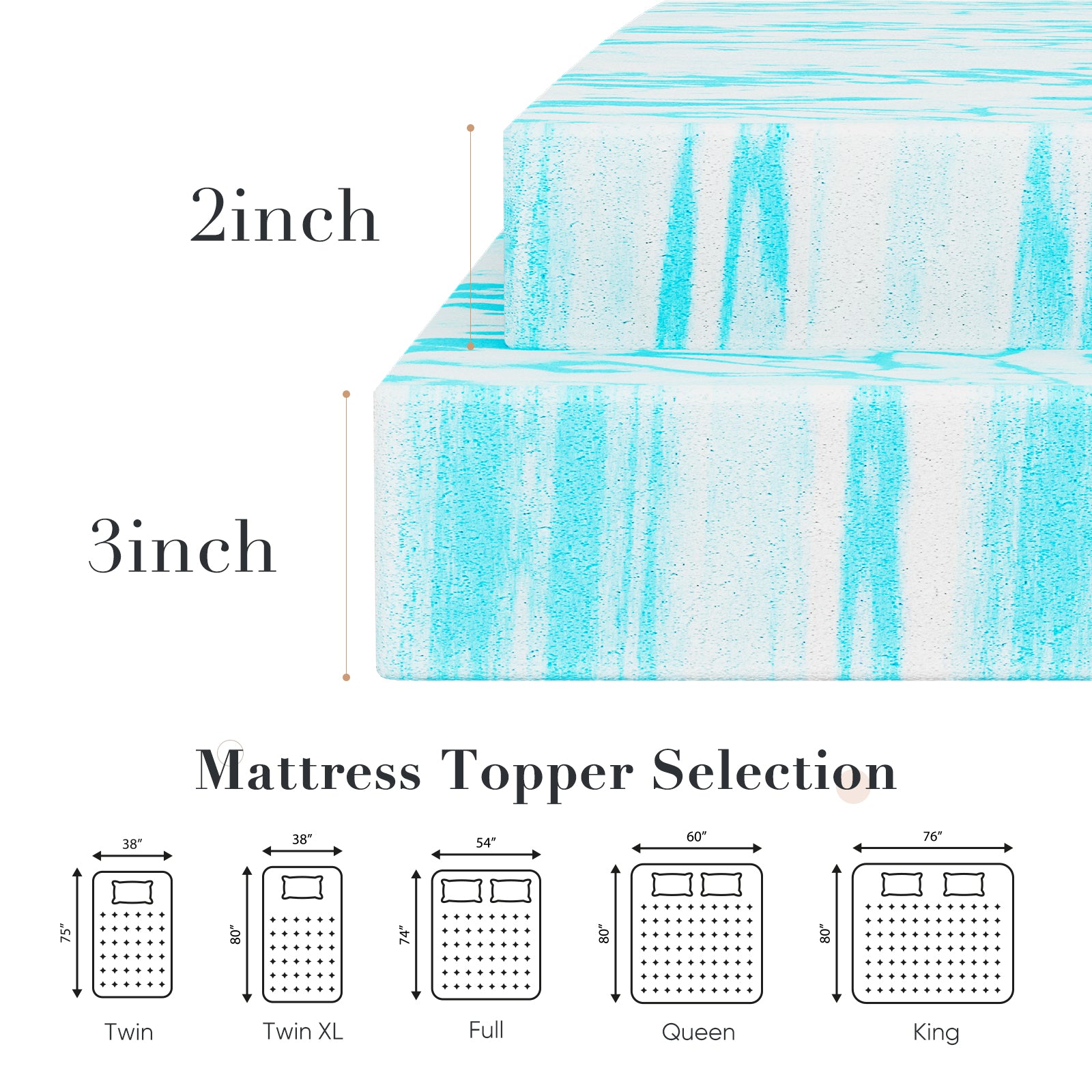 Memory Foam Cooling Gel Swirl Infused Bed Topper For Back Pain