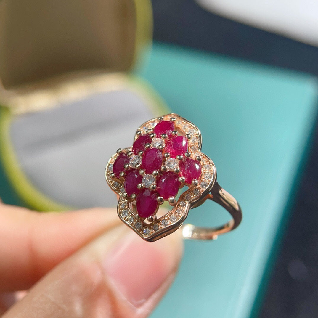 Floral Ruby Ring S925 Silver Electroplated