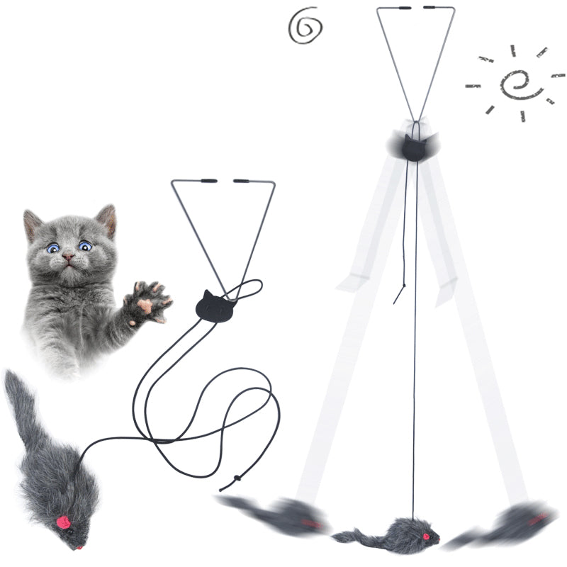 Telescopic Door-Hanging Cat Toy with Mouse
