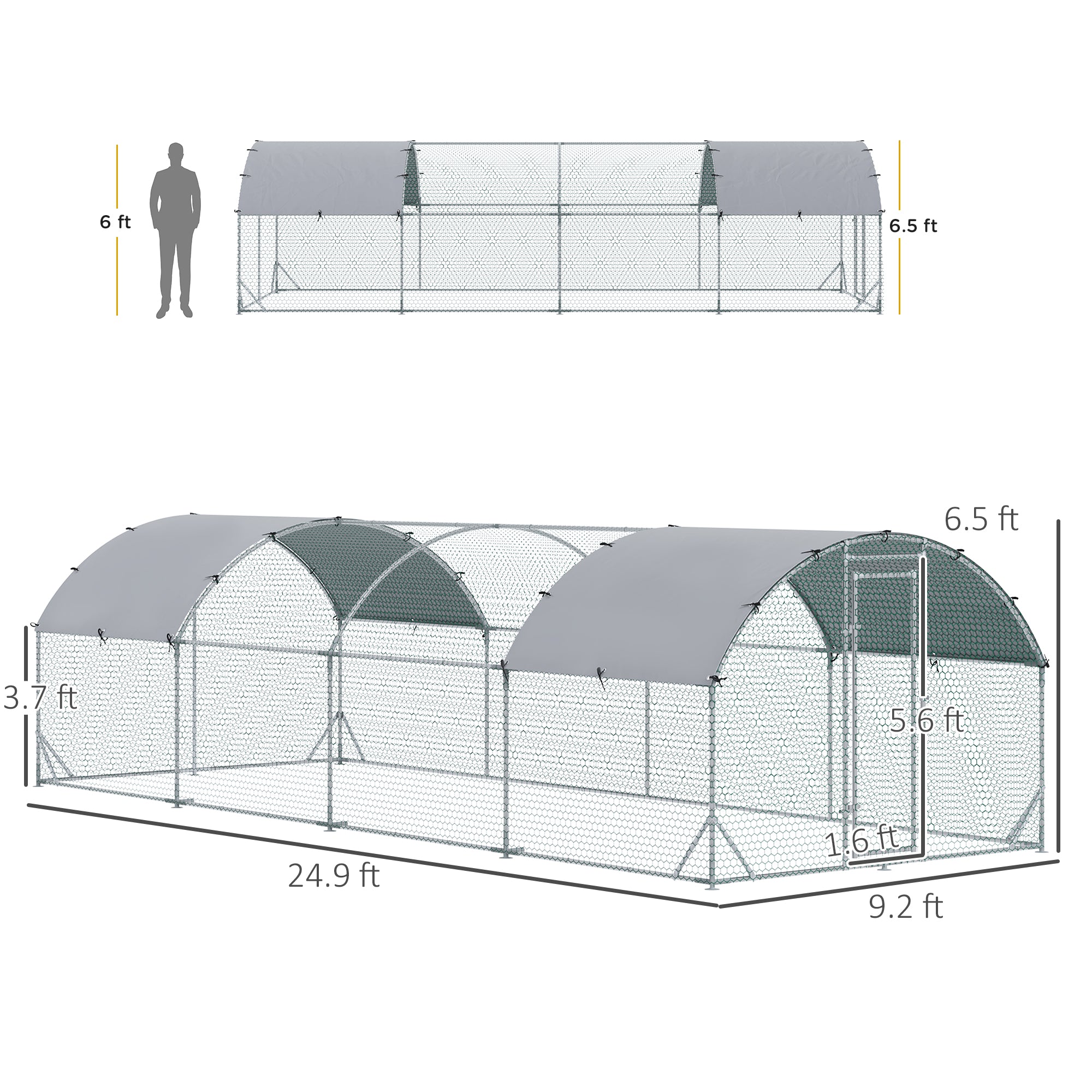 Large Metal Chicken Coop with Waterproof and Anti-UV Cover for Yard, Outdoor, Duck, Rabbit, 9.2' x 24.9' x 6.5'