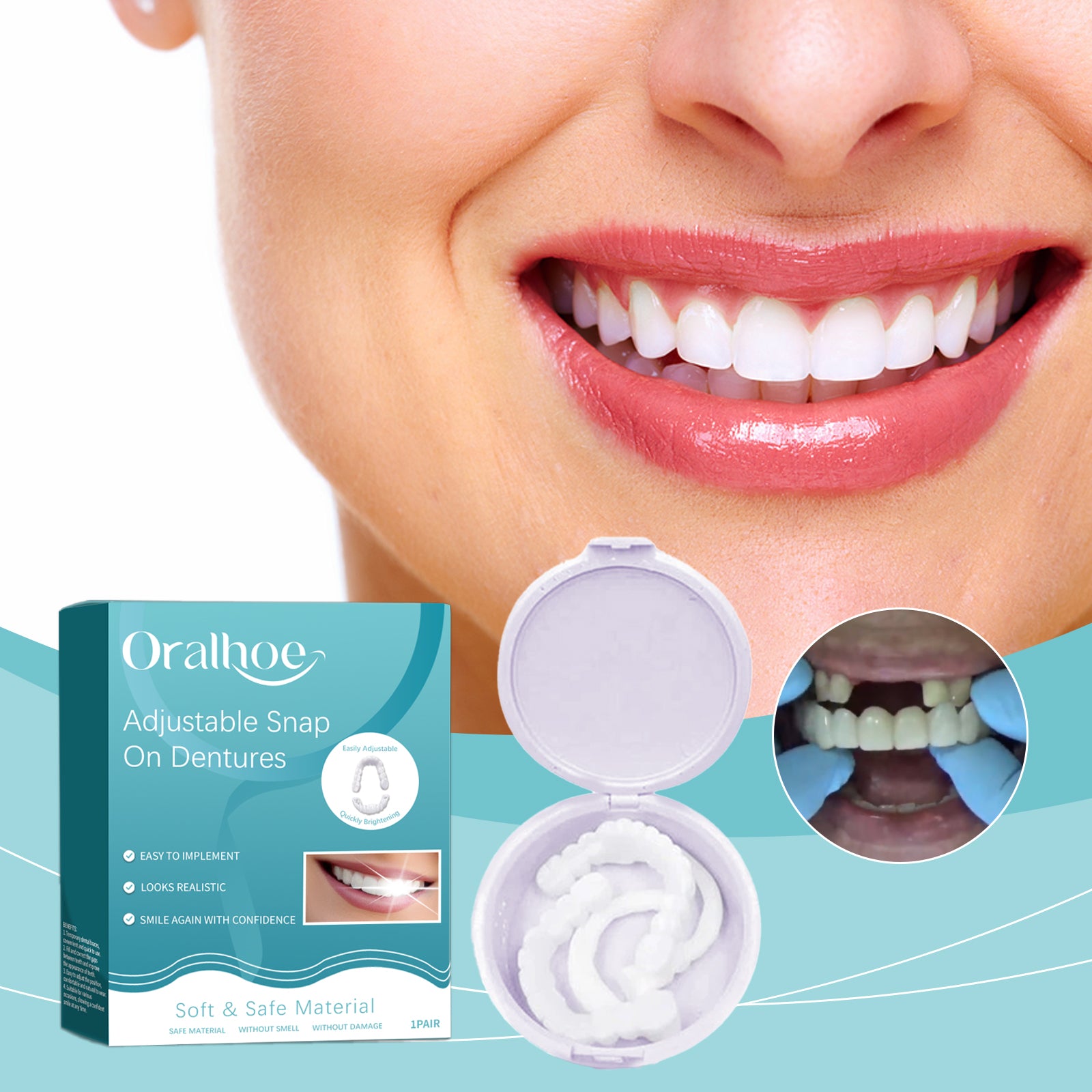 Oralhoe Adjustable Snap Dentures Comfortable Natural Temporary Fillings Braces Orthodontic Gap Kit