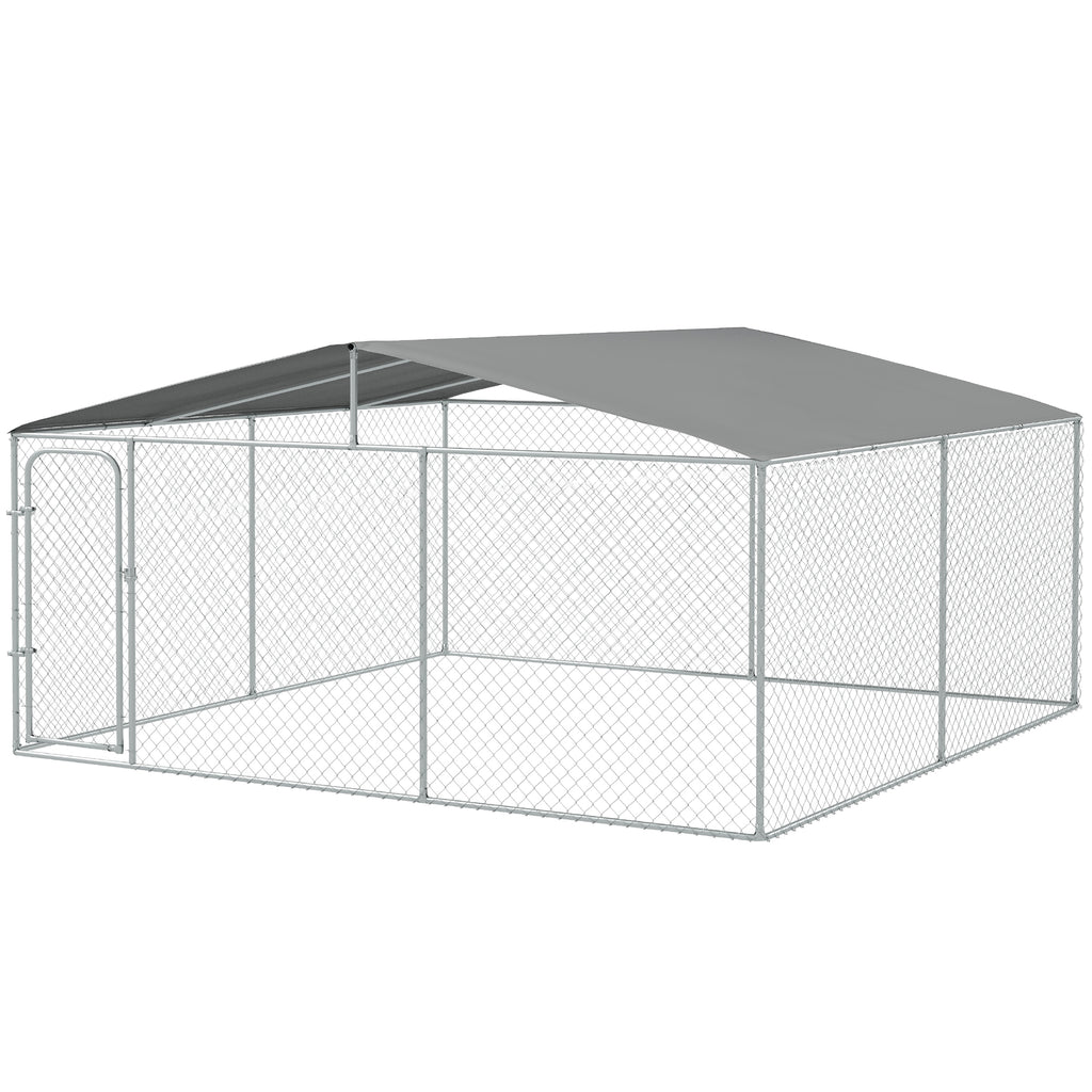15x15 Dog Kennel with Cover, Secure Outdoor Dog Fence, Galvanized Steel Frame for Backyard, Green
