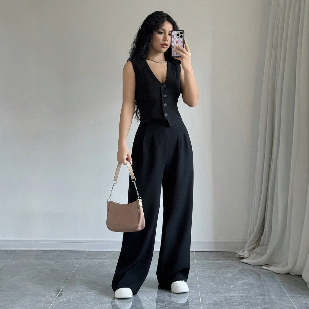 Chic Tweed-Style Vest & Pants Co-ord Set
