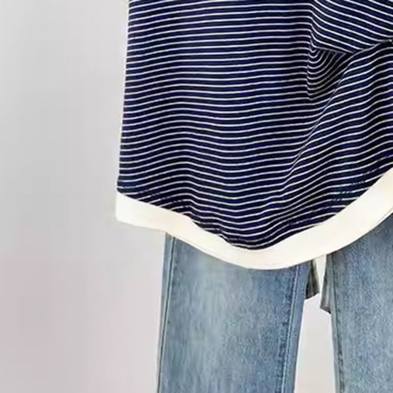 Womens Striped Loose-fitting Slimming Casual Top