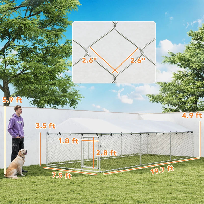 PawHut 20' X 7.5' X 5' Dog Kennel Outdoor For Large Dogs With Waterproof Roof, Silver,For Multiple Parcels Of Goods, Please Pay Attention To The Detailed Dimensions And Weight
