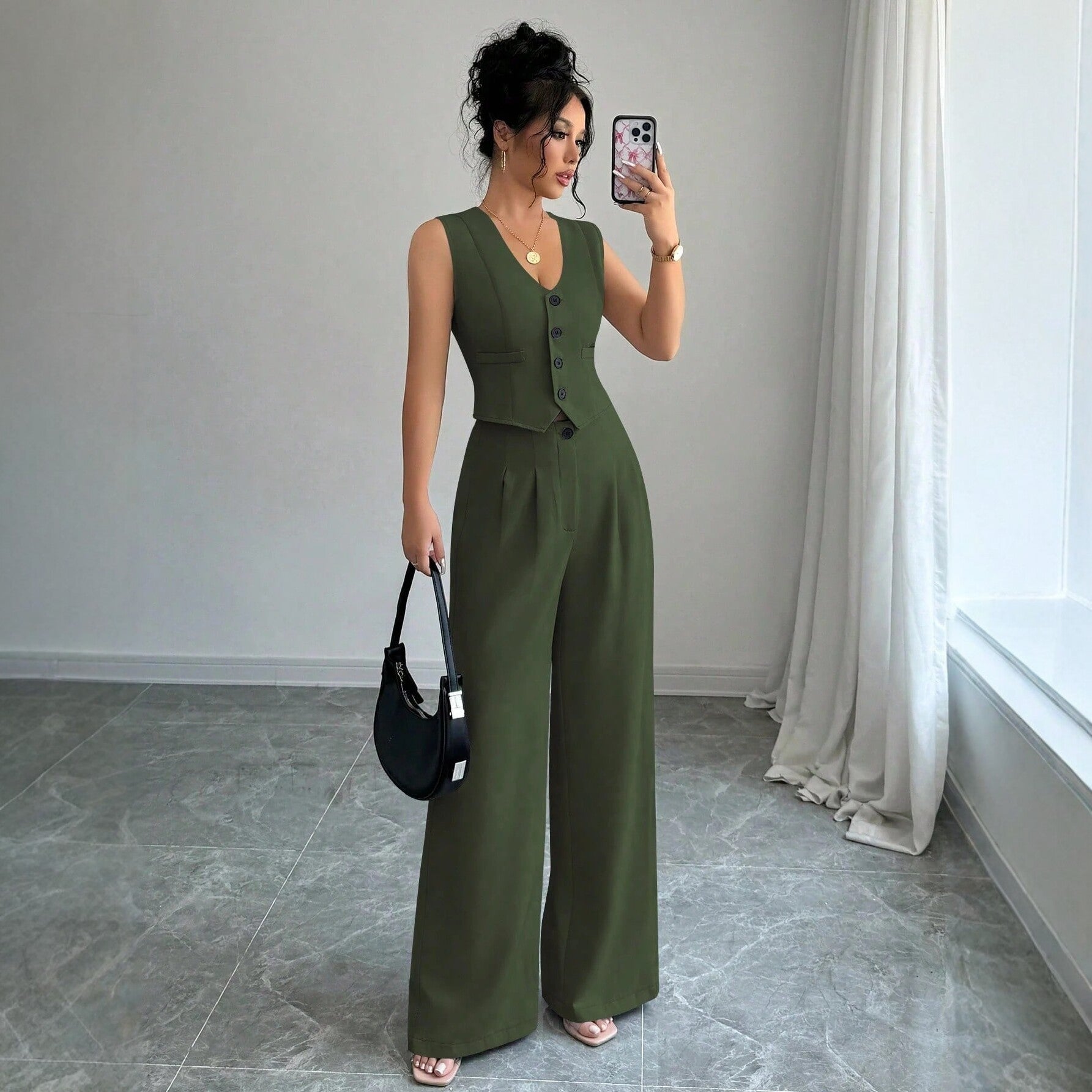 Chic Tweed-Style Vest & Pants Co-ord Set