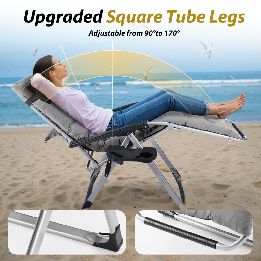 Zero Gravity Chair, Reclining Camping Lounge Chair For Indoor, Reclining Patio Chairs With Cup Holder Trays And Removable Cushion