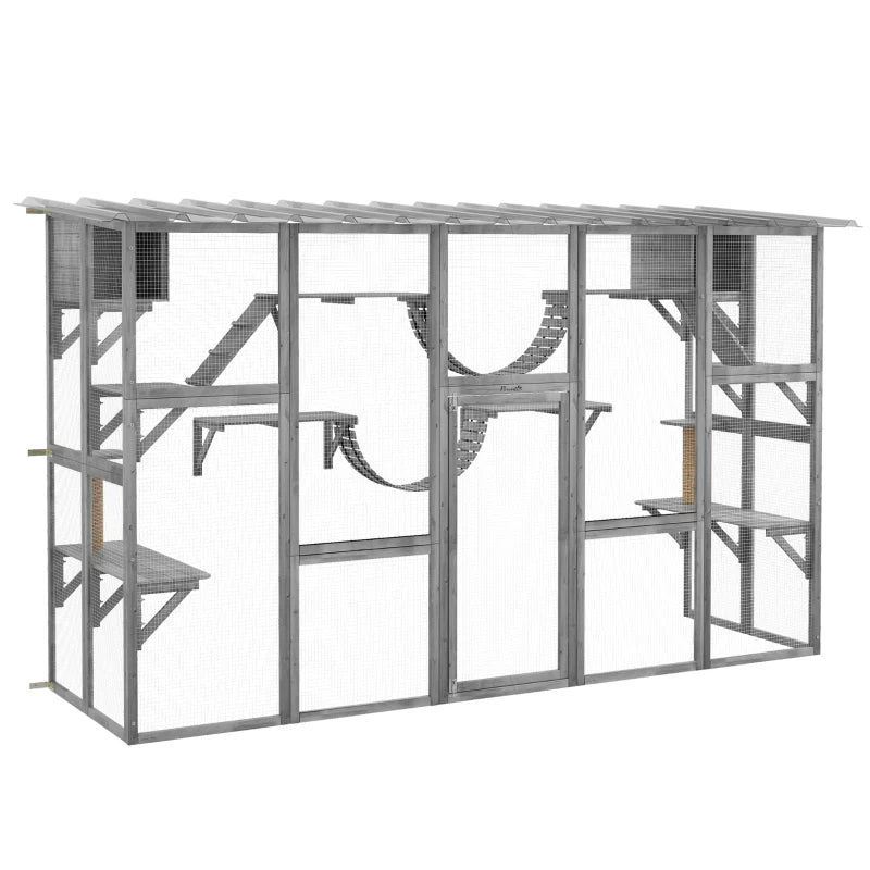Playground Cat Window Box Outside Enclosure For Multiple Cats W Shelves & Bridges, Gray,Multiple Packages Shipped. Please Pay Attention To The Dimensions And Weight In The Details.