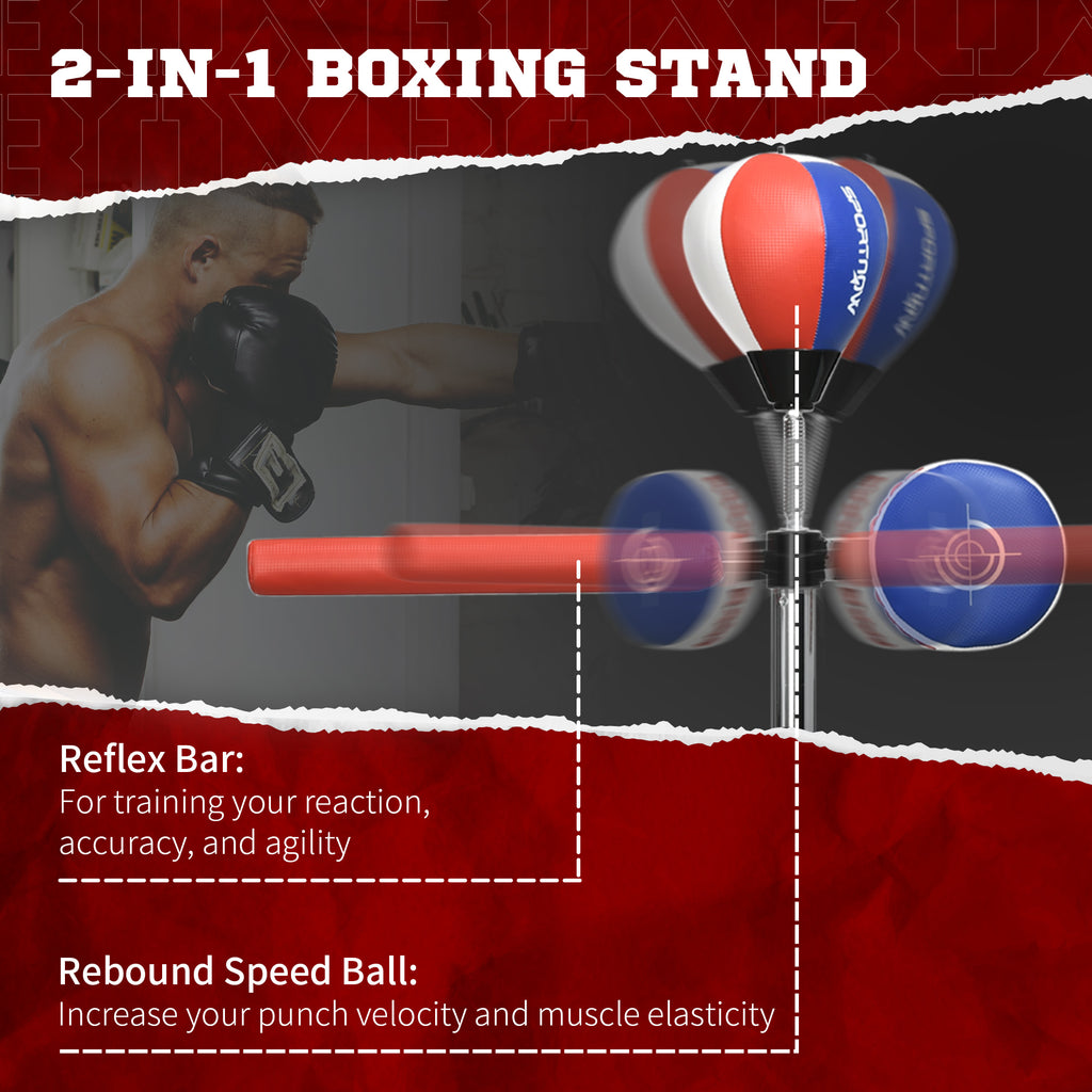 Free Standing Boxing Bag with Stand, Punching Speed Bag Reaction Bar Challenge with Suction Cups, 64-81in Adjustable Height for Teenagers and Adults, Multi
