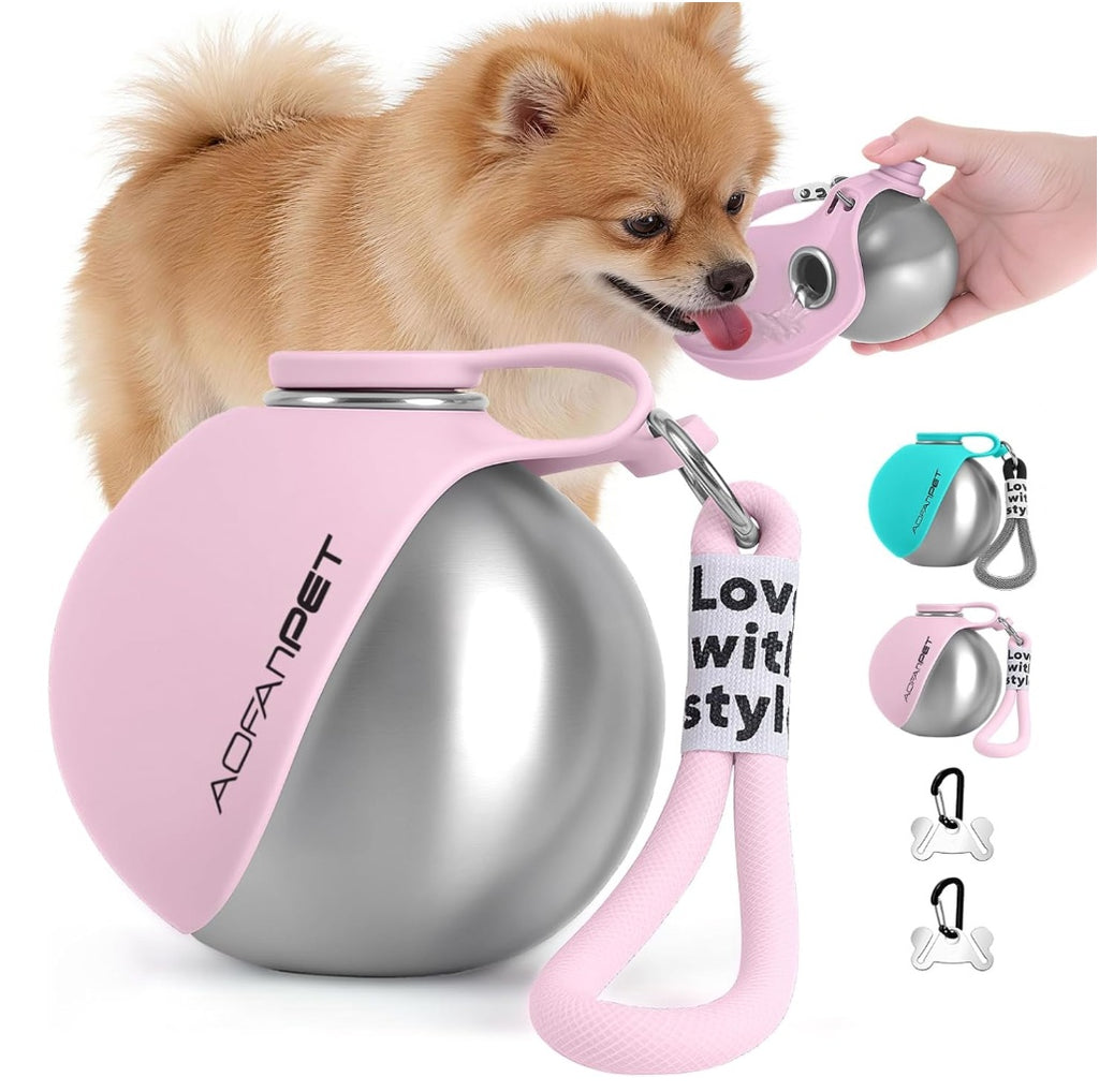 Portable Stainless Steel Pet Water Bottle with Bowl