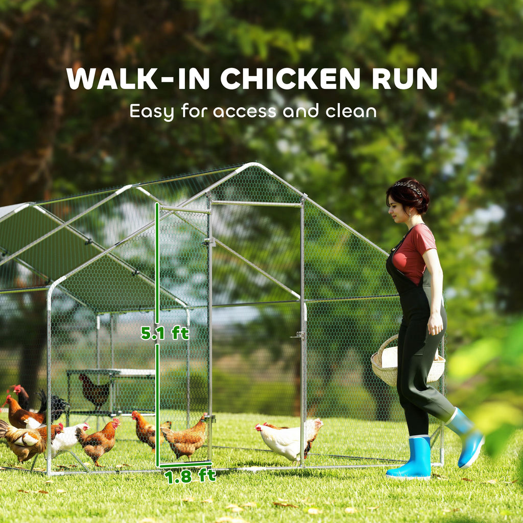 Large Metal Chicken Coop with Waterproof Cover, Roosting Bar, Nesting Box, 9.8' x 19.7' x 6.4'