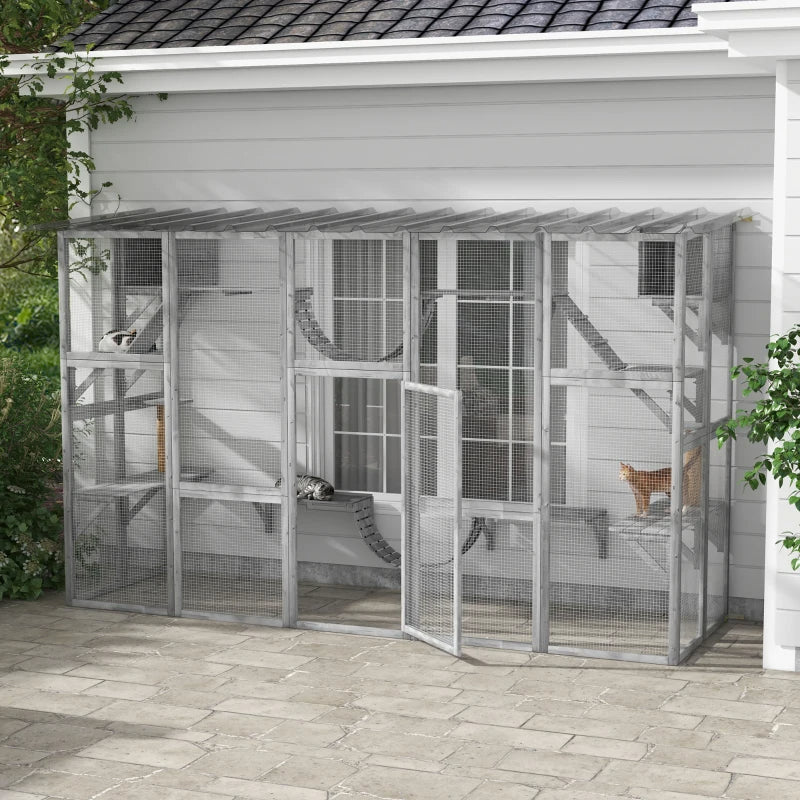 Playground Cat Window Box Outside Enclosure For Multiple Cats W Shelves & Bridges, Gray,Multiple Packages Shipped. Please Pay Attention To The Dimensions And Weight In The Details.