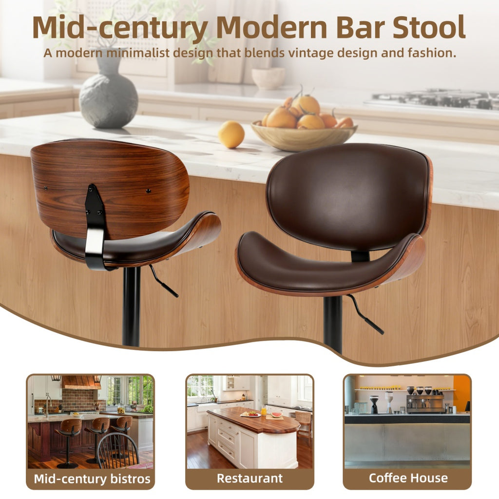 A Set Of 2 Rotating Bar Stools With Adjustable Height, PU Leather Decorative Chairs, Backrests And Footstools, And Anti-slip Rubber Bases