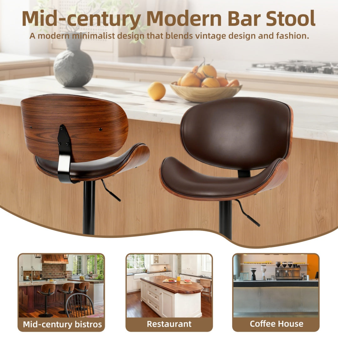 A Set Of 2 Rotating Bar Stools With Adjustable Height, PU Leather Decorative Chairs, Backrests And Footstools, And Anti-slip Rubber Bases