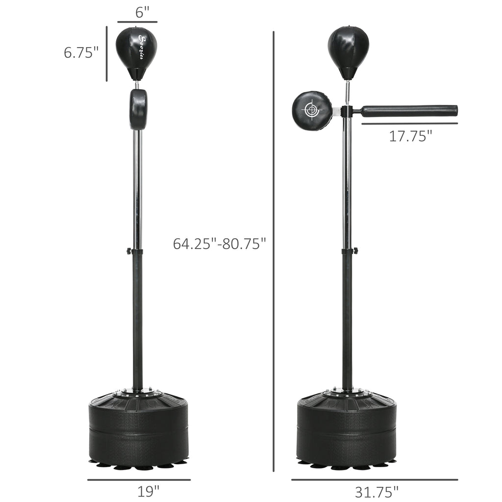Free Standing Boxing Bag with Stand, Punching Speed Bag Reaction Bar Challenge with Suction Cups, 64-81in Adjustable Height for Teenagers and Adults, Black