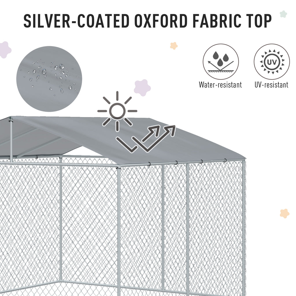 Outdoor Dog Kennel Galvanized Fence with Cover Secure Lock Sidewalls for Backyard 9.8' x 9.8' x 7.7'