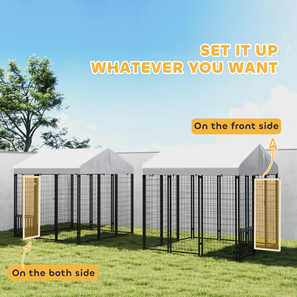 5.9' x 5.9' x 6' Outdoor Dog Kennel with Roof, Rotating & 4-Level Adjustable Bowls