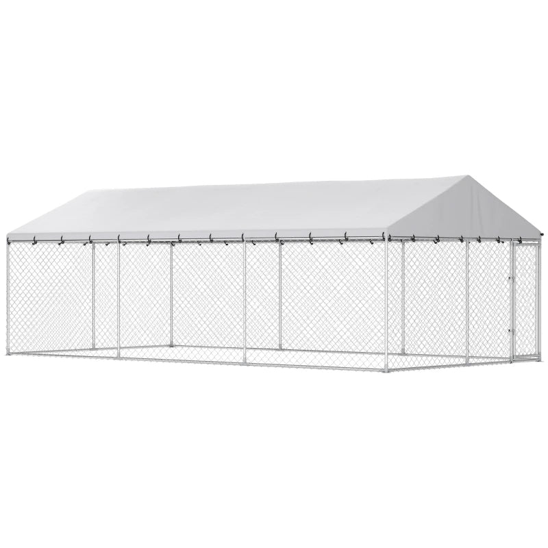 Heavy Duty Outdoor Dog Kennel With Waterproof Roof, 2 Secure Latches, Chain Link Dog Run For Backyard, 20' X 10' X 7'For Multiple Packages, Please Pay Attention To The Detailed Dimensions And Weight