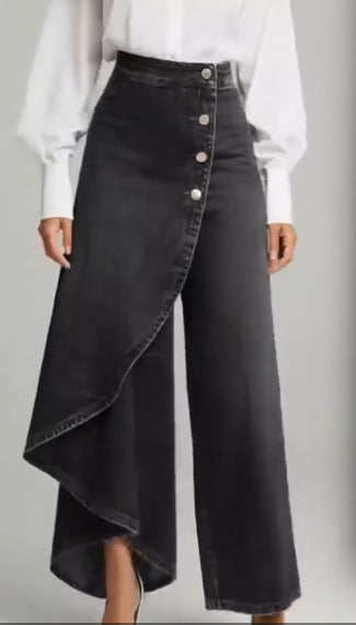 Women's Wide-Leg Ruffled Button Trousers