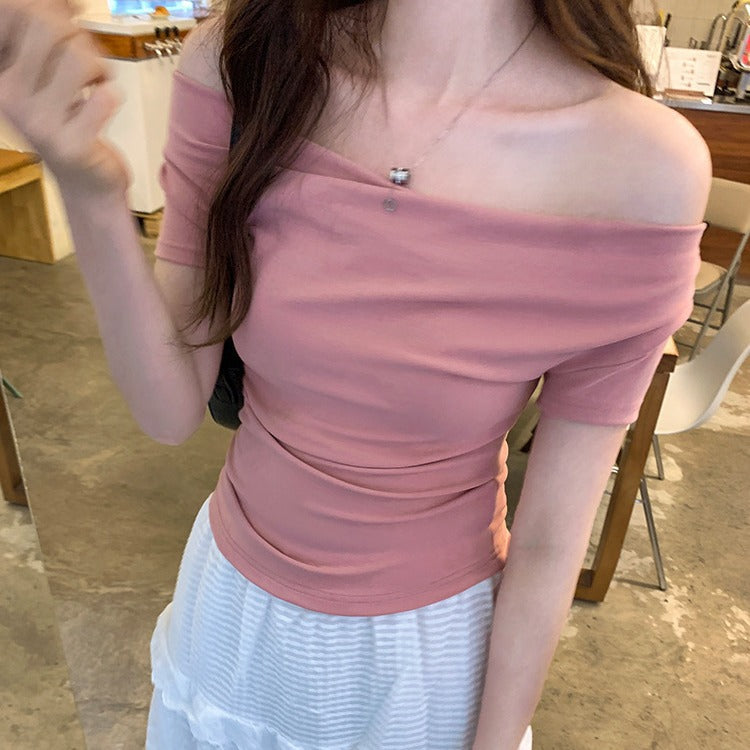 Designer-style One-piece Short-sleeve Solid-color Top