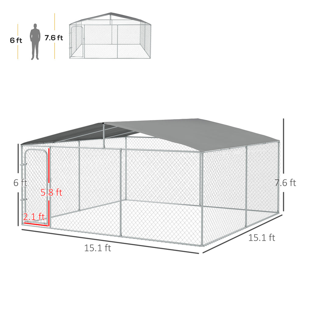 15x15 Dog Kennel with Cover, Secure Outdoor Dog Fence, Galvanized Steel Frame for Backyard, Green
