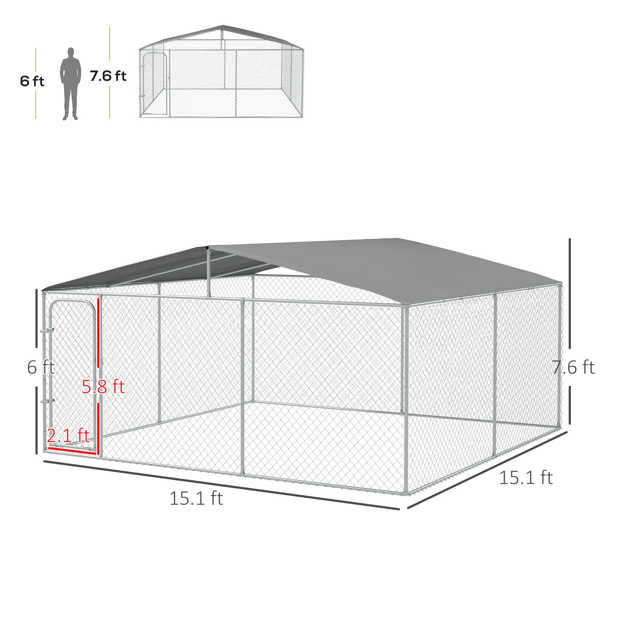 15x15 Dog Kennel with Cover, Secure Outdoor Dog Fence, Galvanized Steel Frame for Backyard, Green