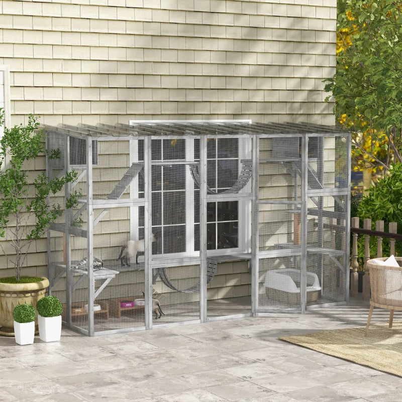 Playground Cat Window Box Outside Enclosure For Multiple Cats W Shelves & Bridges, Gray,Multiple Packages Shipped. Please Pay Attention To The Dimensions And Weight In The Details.