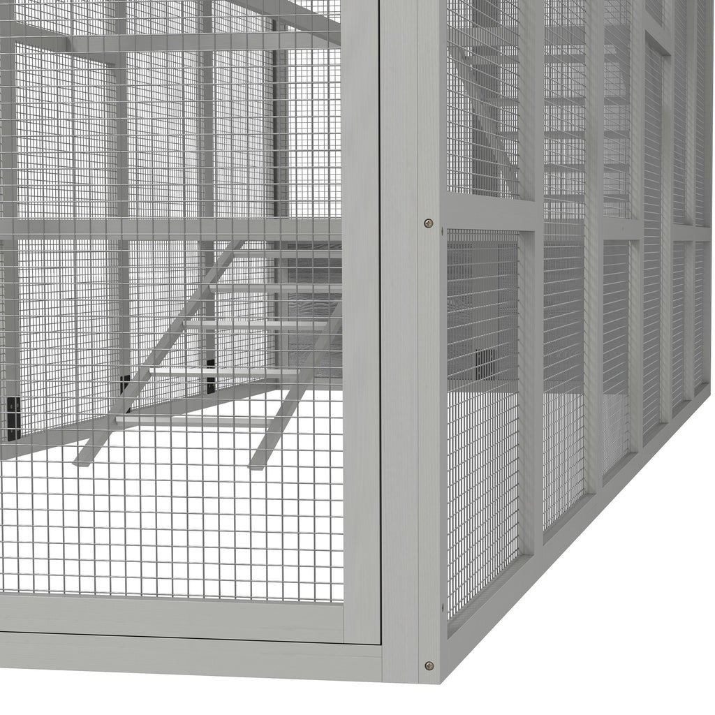 Wooden Chicken Coop Run for 6 - 10 Chickens, Hen House Add-On with Storage, Perches, 141.75" x 48" x 61", Gray