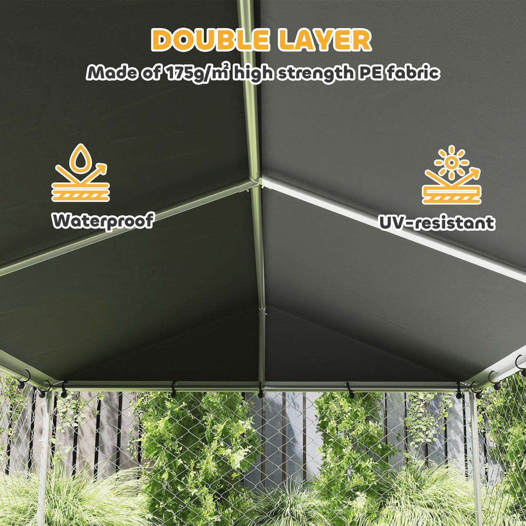Dog Kennel Outdoor Dog Run Waterproof UV-Resist Cover Lockable Door Adjustable Bowls 20 x 7.5 x 6.5ft