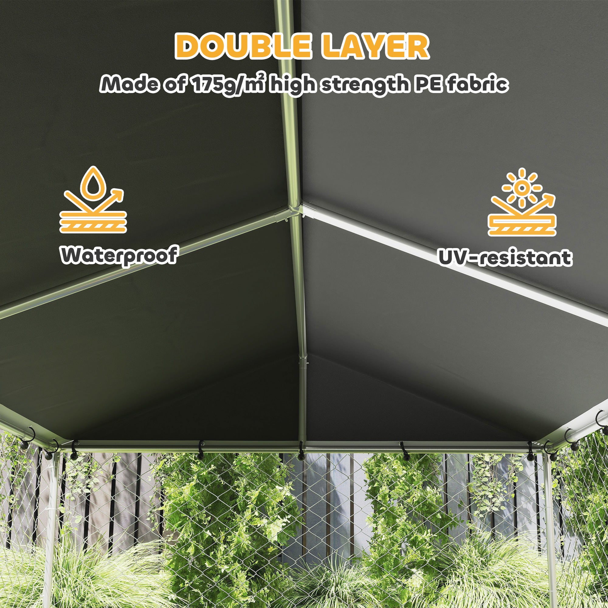 Dog Kennel Outdoor Dog Run Waterproof UV-Resist Cover Lockable Door Adjustable Bowls 20 x 7.5 x 6.5ft