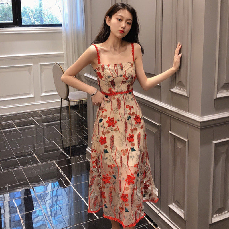 Korean Floral Dress Lace Thorn Dress Skirt Long Dress