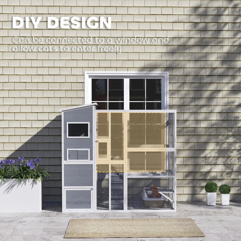 Large Wooden Catio Outdoor, Cat Enclosure W 4 Tier Resting Rooms, 3 Platforms, 1 Soft Ladder, 2 Ramps, 1 Hammock,Multiple Packages Will Be Shipped,Please Pay Attention To The Dimensions And Weight