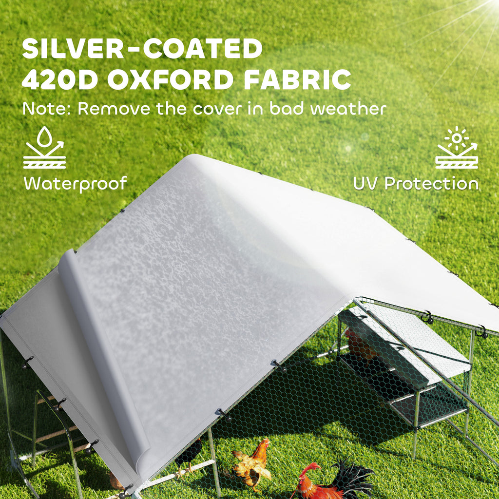 Large Metal Chicken Coop with Waterproof Cover, Roosting Bar, Nesting Box, 9.8' x 19.7' x 6.4'