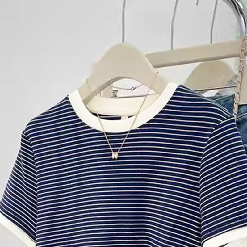 Womens Striped Loose-fitting Slimming Casual Top
